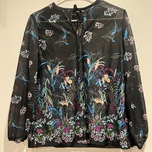 70’s vintage sheer black floral top